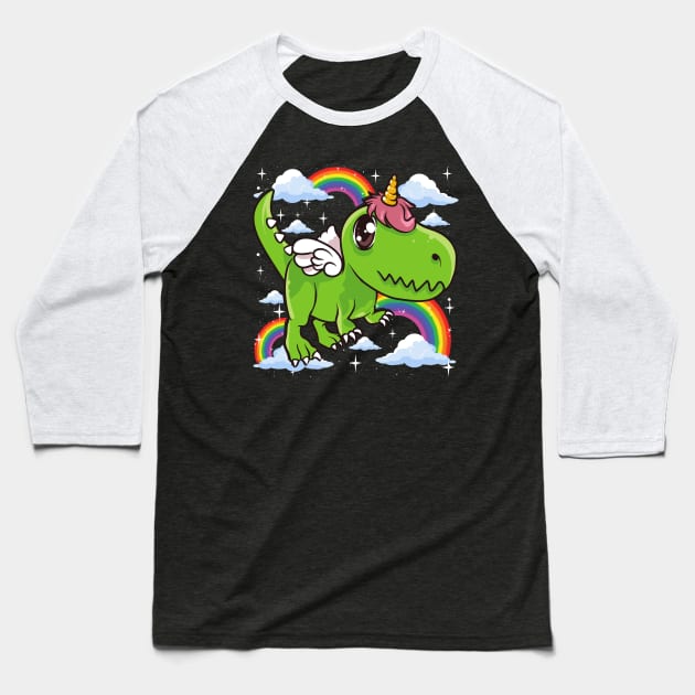 Cute Dinosaur & Unicorn Unisaur Mythical Animal Baseball T-Shirt by theperfectpresents